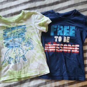 Toddlers Dinosaur and Free To Be A WE Awesome T-Shirts Set Of 2 - Blue and Green